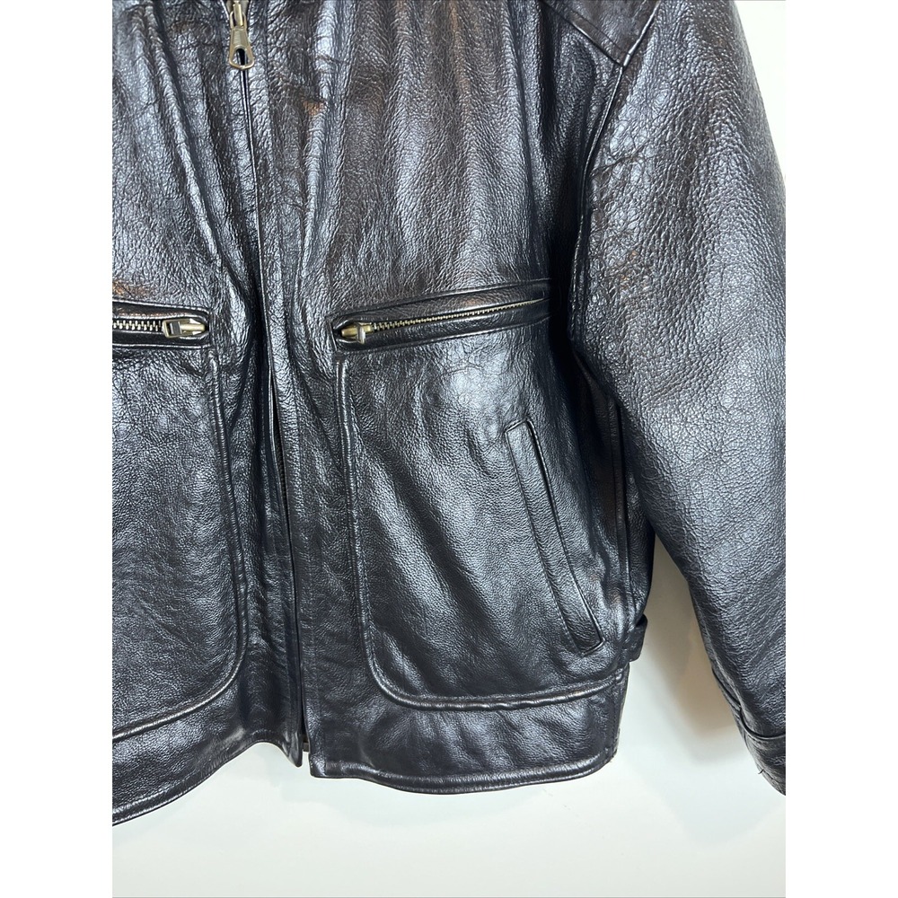 Vera Pelle Italian Della Legge 883 Black Leather Bomber Jacket Coat Mens Size 46 - Picture 3 of 16